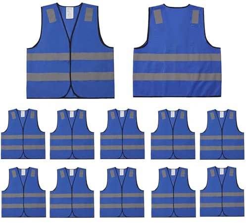 Lavori-AK Blue Safety Vests 10 Pack - Reflective High Visibility Construction ANSI Class 2 Work Vests for Men,Woman,Hi Vis Mesh and Neon Silver Strip
