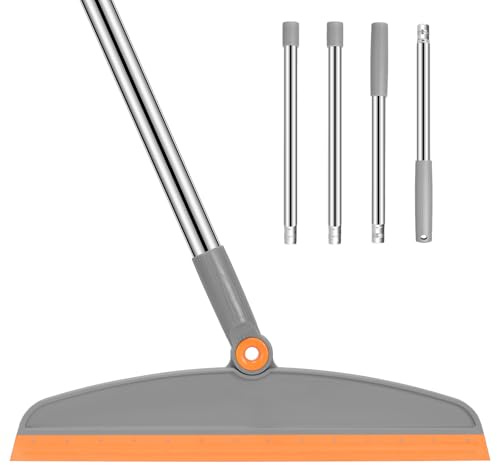Escoba mágica multifunción, escoba de silicona de mango largo ajustable de 54 pulgadas, escoba de limpieza 2 en 1 para suelo, baños, cocinas, duchas, azulejos, pelo de mascotas, vidrio