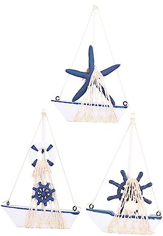 CORHAD 3 Stücke Mittelmeer Segelboot Modell Decor Nautischen Segeln Schiff Ornament Holz Boot Handwerk