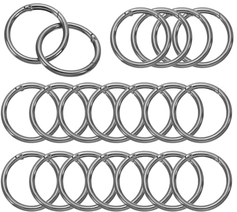 PATIKIL 28mm OD Anillos de Resorte, Paquete de 20 Anillos de Resorte Metálicos Redondos con Cierre de Clip de Gatillo para Llaveros, Bolsos, Artesanía, Color Negro
