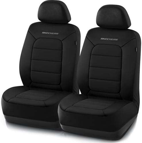 Skechers Memory Foam Car Seat Covers,Thick Cool Touch Fabric Seat Covers Front Seat Covers Airbag Compatible,Automotive Comfort Protection for Most Cars,Vans,Trucks,SUV,Black