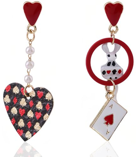 Clyhon 1 paire de boucles d'oreilles hypoallergéniques cartes à jouer en forme de cœur Boucles d'oreilles Charms Boucles d'oreilles Mode Bijoux pour filles Mariage Anniversaire Noël Fête des mères
