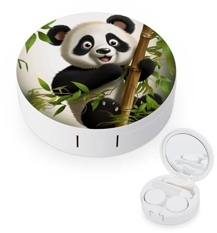 JTREWBV Tragbare Reise-Kontaktlinsenbox, niedlicher Panda-Druck, runder Kontaktlinsenbehälter, kompaktes Augenkontakt-Entferner-Werkzeug-Set für Reisen und Zuhause, weiß, Einheitsgröße,