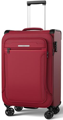 ABISTAB Weichschalen Handgepäck Koffer erweiterbar- Stoff Koffer 55x38x23cm | Reisekoffer klein | 4 Rollen & TSA Schloss | Leicht Koffer Trolley | Wasserfest | Dunkelrot