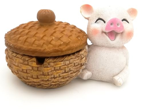 Gosyfeti Cute Pig Ashtray with Lid, Novelty Resin Ash Tray Indoor Outdoor, Creative Smokeless Ash Holder for Home Office Garden Porch Patio Party, Birthday Gift for Men Women Smokers