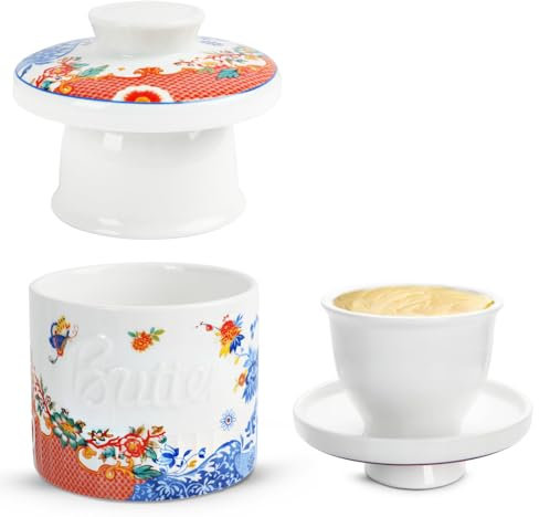 Mantequera francesa de 250 g, campana de mantequilla de 250 g, mantequera de cerámica con tapa, para mantequilla refrigerada por agua para 250 g de mantequilla, para untar, regalo de Navidad para la