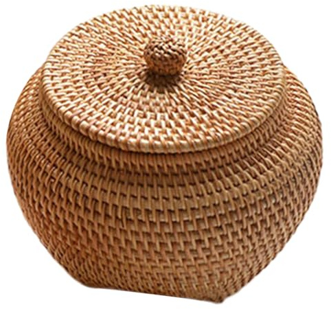 Rattan Box mit Deckel, 6,3 x 5,5 Zoll Rattankorb, handgewebter runder gewebter Korb, Desktop Decorative Box für Home House Kitchen Style 1, Rattankorb mit Deckel