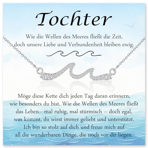 PDTU Geschenk für Frauen, Wellen Kette für Mama Oma Frau Tochter Beste Freundin zum Geburtstag Muttertag Weihnachten Taufe Kommunion Abschluss Valentinstag Jahrestag