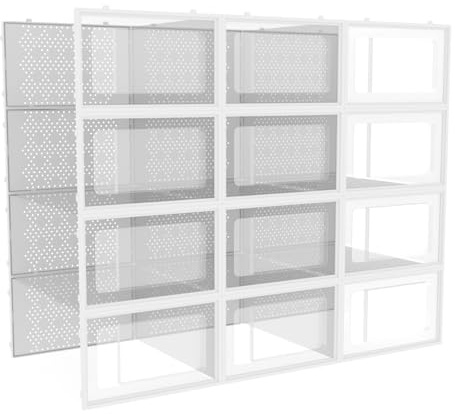 GEAD - Cajas Zapatos 12 pcs, Cajas Zapato Transparentes, Caja Zapatos Transparente apilable, cajonera plastico Organizador, Organizador Zapatos Armario hasta Talla 44 EU. Zapatero plastico