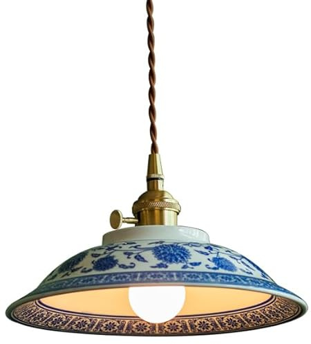 Moderno Lampada a Sospensione Ceramica Vintage Blu Luce Pendente Cucina Fattoria Lampadario da Soffitto Soffitto Singolo In Porcellana per Sala da Pranzo Camera da Letto Comodino