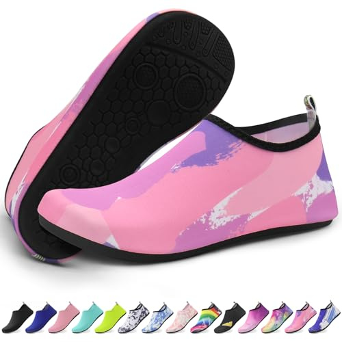 Quick-Dry Water Shoes for Men & Women – Lightweight Beach Shoes with Anti-Slip Sole | Ideal for Swimming, Surfing & Outdoor Sports | Pink-Ink-40-41