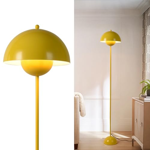 SUNLLOK Flower Pot Floor Lamp for Living Room, Metal Dome Lampshade Standing Floor Lamp with Foot Switch, Modern Reading Floor Light Fixture for Kitchen Island, Bedroom, Restaurant (Yellow)