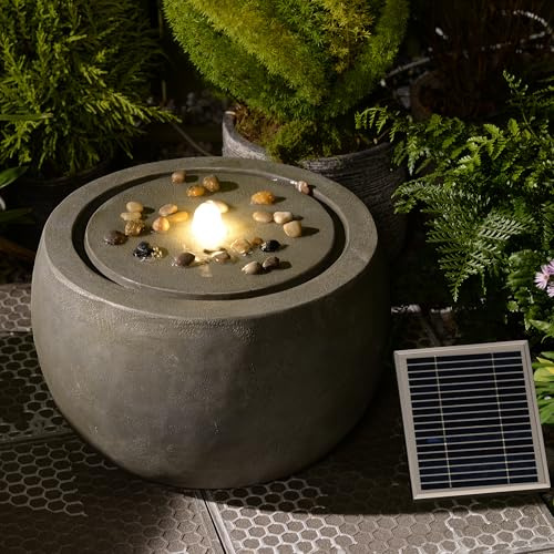 Solar Buddha Springbrunnen mit LED-Lotus-Funktion für Zen-Meditation – Innen- und Außendekoration (Wohnbereich，Büro，Garten, Terrasse, Wohnzimmer) – 40x32.5x27cm Black