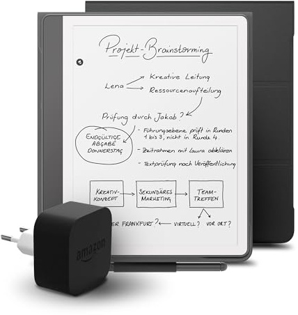 Kindle Scribe (2024 Release) 64 GB, eine Amazon Premium Lederhülle und ein Amazon Powerfast 9W Netzteil