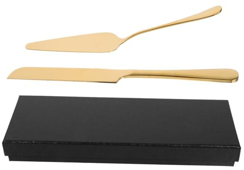 STOBAZA Juego de Servir Tartas para Corte sin Esfuerzo para Bodas Cuchillo y Pala de Acero Inoxidable Dorado Diseño Mango Largo Adecuado para Fiestas y Celebraciones