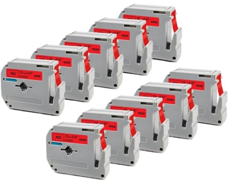 XGdEKA 10PK Black On White M-K231 Compatible Labels 12mm Labeling Tape Works With MK 231 MK-231 Label Maker M Tape For Labeling Device(10PK-Black on Red)