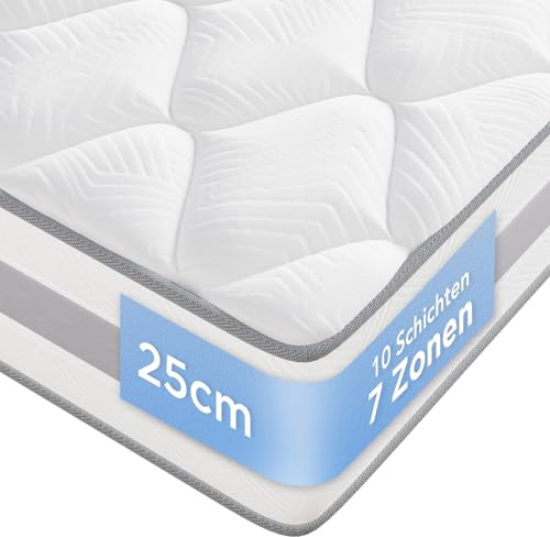 INMOKO Colchón 120x200x25 cm de Muelles Ensacados, Espuma Viscoelástica, Soporte Ergonómico de 7 Zonas, Transpirable, Reversible, Firmeza Media (H3/H4), Confort Equilibrado, Sueño Reparador