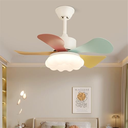 Ventilatore da soffitto a LED moderno nordico, elegante illuminazione colorata con telecomando, per soggiorno, camera da letto, ristorante e camera dei bambini (design creativo, stile D)