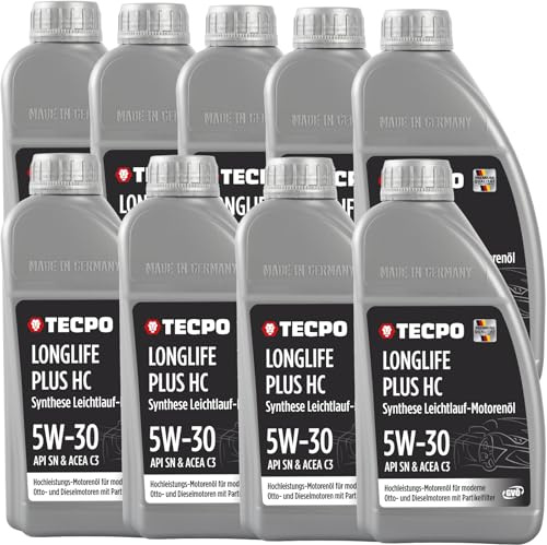 TECPO Motoröl 9 Liter 5W-30 LONGLIFE Plus HC Synthese passend für ACEA C3 / API SN / 504/507 / 229.31/229.51 / LL-04 / C30