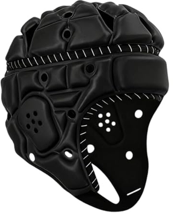 Jiuvaso Casco da Rugby per Adulti, Leggero, Morbido, Regolabile, con Imbottitura, Casco da Rugby, da Football per Portiere, Cappello da Regalo, Flag Football, Nero
