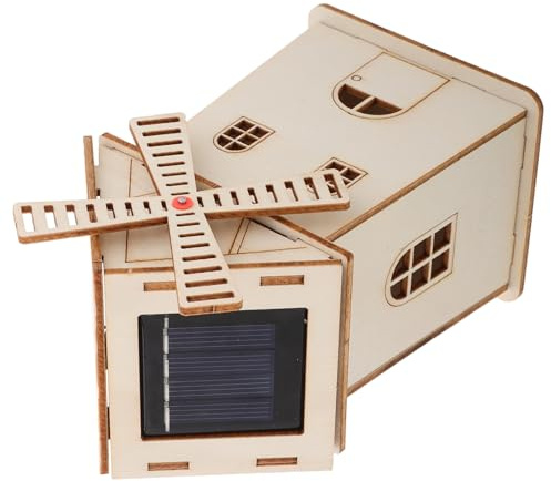 BESPORTBLE DIY Wooden Solar Windmill House Kit for Adults Unfinished Hand-painted Solar Power for Creative Learning Fine Motor Skill Development Educational Science Experiment Model