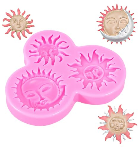 Sun Moon Face Fondant Mould, Silicone Clay Moulds, Chocolate Mould for DIY Baking Sugar Craft, Clay Moulds for Crafts DIY Air Dry Plaster Polymer Clays Epoxy Resin Casting Jewelry Making