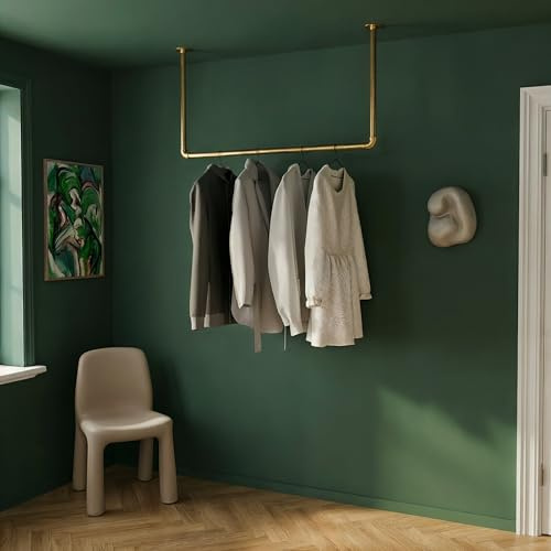 pamo Kleiderstange Deckenmontage Gold – 105x54 cm – Garderobenstange Decke | Industrial I Stahlrohr gold I Flur & Ankleidezimmer