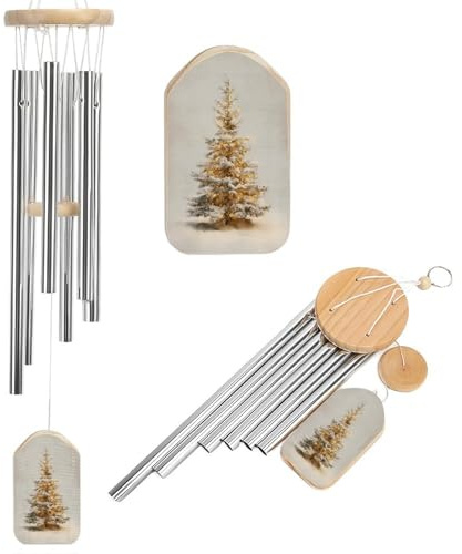 Vintage Windspiel aus dem 19. Jahrhundert Weihnachtsbaum im Schnee, Gedenkspiel, tiefer Ton, Windspiel mit 6 Aluminiumrohren, Outdoor-Hinterhof, Gartendekoration