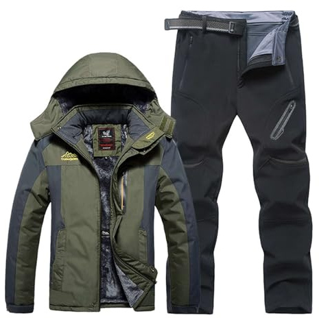 Men’s Ski Jacket and Pants Set Waterproof Fleece Lined Snowsuit Windproof Winter Snowboard Outfit Fleece Lined Set