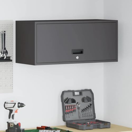 Teenpull Armario de pared negro para garaje, 80 x 33 x 35 cm, con puerta de elevación de gas, acero, con cerradura, ideal para taller, trastero, ahorro de espacio