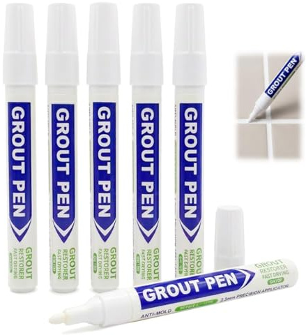 Elixvane 6PCS Grout Pen White, Tile Grout Pen Set for Tiles in Bathroom | Waterproof Quick-Drying Grout Reviver Pen Repair Replacement Tile Markers for Kitchen Restoring Floor & Wall Tiles
