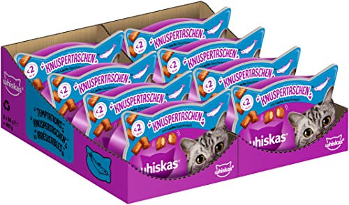 Whiskas Knuspertaschen Katzensnack mit Lachsgeschmack, 8x60g (8 Packungen) - unterschiedliche Produktverpackungen erhältlich