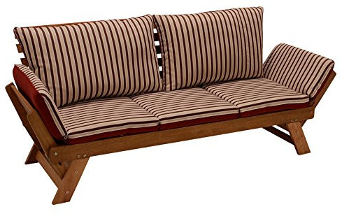 DEGAMO Garten - Liegesofa Tirol 202cm mit klappbaren Seitenlehnen, Eukalyptusholz, mit Wendeauflage rot beige, FSC®-Zertifiziert, Innen und Außen