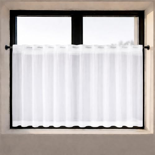 rideau brise-bise / semi-transparent / blanc / rideau MIA / prêt-à-poser / aspect naturel / L/H: 205cm/50cm