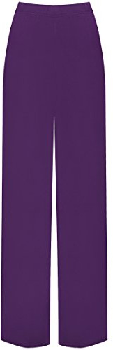 WearAll Plus Size Womens Plain Palazzo Wide Leg Flared Ladies Trousers Pants - Purple - 12-14