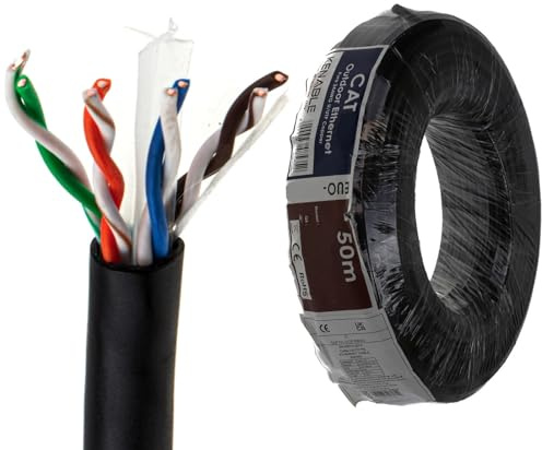 kenable Cable de Red Ethernet CAT6 Exterior Cobre Puro UTP 23AWG Resistente UV Impermeable 50m Negro