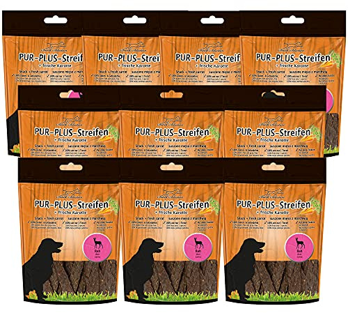 PUR Plus10 x 100g Kaustreifen REH + Karotte 100% glutenfrei getreidefrei Ohne weitere Zutaten, frei von irgendwelchen Zusätzen ideal für empfindliche Hunde und Allergiker von nur 1 einzigen Tierart