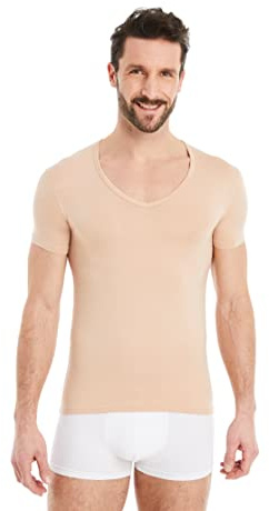 FINN Maillot de Corps Business pour Homme à Manches Courtes avec Col en V - sous-Maillot en Tissu Original Lenzing® Modal - Le T-Shirt Parfait sous Une Chemise et Un Costume Couleur de Peau Nude L