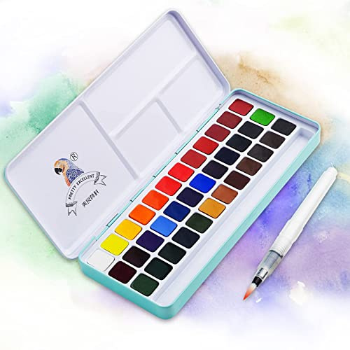 Colori ad Acquerelli Meiliang, Set Pittura ad Acquerello tra Cui 36 Colori Solido pigmento 1 pennelli per Serbatoio d'Acqua, Pittura ad acquerello di livello base