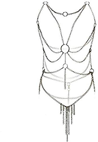 cjixnji Women Sexy Lingerie,Ladies Bodysuit Sexy Underwear Sets,Open Cup Perspective Harness Iron Chain Temptation Sleepwear Tassel Babydoll Pajamas (Style-A)
