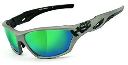 HSE SportEyes® | beschlagfrei, Winddicht, HLT® Kunststoff-Sicherheitsglas nach DIN EN 166 | Sportbrille, Radbrille, Sonnenbrille | Brille: 2093 (grün verspiegelt - Grau)