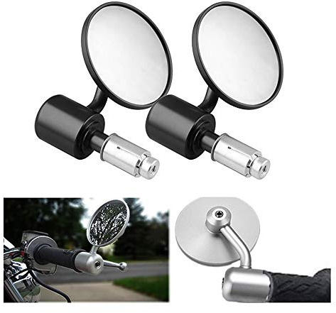 MASO 2 × 22mm Motorradspiegel, 7/8Motorrad Lenkerende runder Rückspiegel - Schwarz