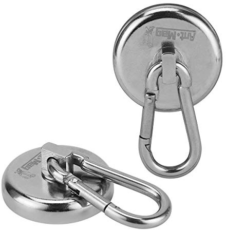 Ant Mag Magnetic Hook Strong Neodymium Magnetic Hook with 63.5 kg Holding Power Magnetic Hook with Swivel Carabiner for Kitchen Bathroom Bedroom Garage Office Refrigerator (Pack of 2)