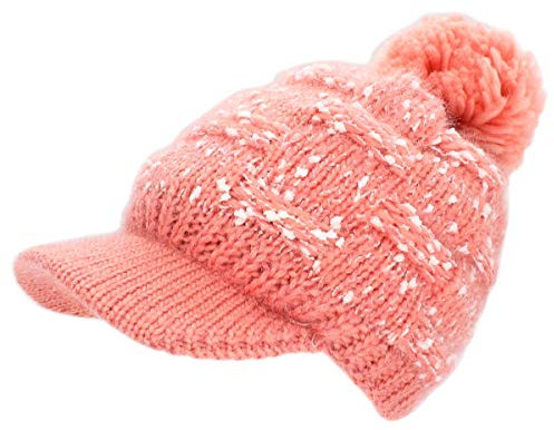 dy_mode Strickmütze Damen Schirmmütze mit Bommel und Innenfutter Winter Mütze - A313 (A313-Peachy)