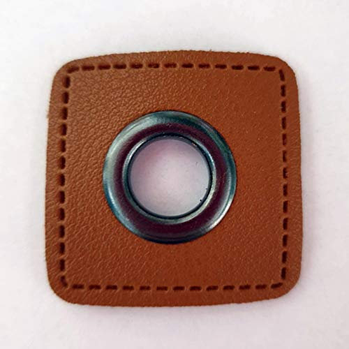 Schnuckidu Kunstleder Ösen I Ösen Patches für Kordeln I Leder Ösen Quadrat in Braun I 11mm Altsilber I 10 Stück in Einer Packung I Alternative zu Echtleder