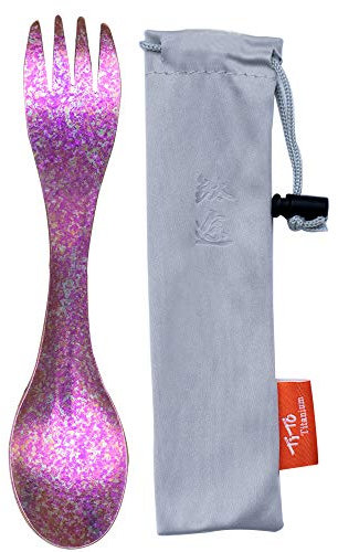 TiTo Titanium Outdoor Camping Picknick Titan Löffel Geschirr Titan Legierung Gabel Ultraleicht Pure Titanium Göffel (Bright Rose)