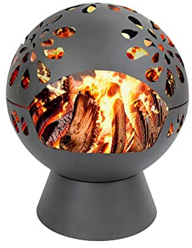 GardenCo Globe Fire Pit - Large 60cm Outdoor Round Firepit for Garden and Patio - Wood Burner Fire Basket - Weatherproof Cover (Black)