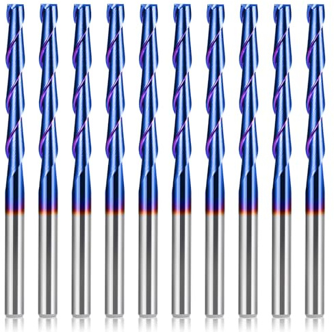 HQMaster CNC Router Bits 1/8 Shank CNC Bit End Mill Flat Nose Carbide Endmill Two Flute Spiral Upcut Milling Cutter Tool Set for Wood PVC MDF Hardwood 10Pcs (1/8 CED x 1/8 SD x 1 CEL x 2 OAL)