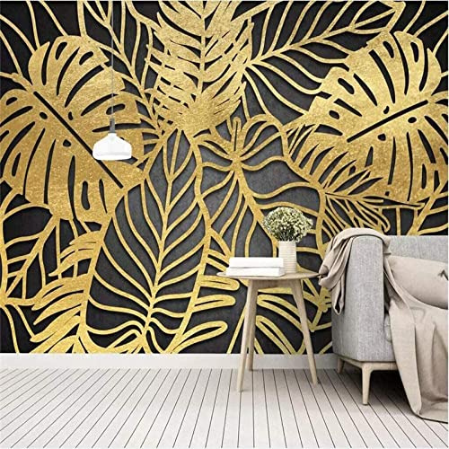 3D Feuille De Bananier Platine Doré De La Forêt Tropicale Papier Peint Impression Murale Sticker Déco Murale Murales Intérieures Murale Amovible | Grand Papier Peint Auto-Adhésif Pour 400(L)x280(H) cm