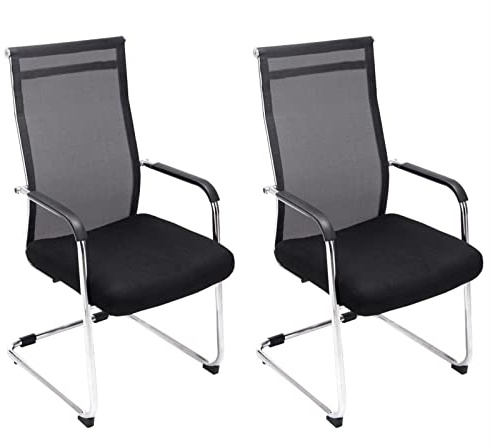 CLP 2er Set Freischwinger Brenda mit Armlehne und Netzbezug I Besucherstühle mit Bodenschonern I Gestell aus Metall, Farbe:schwarz
